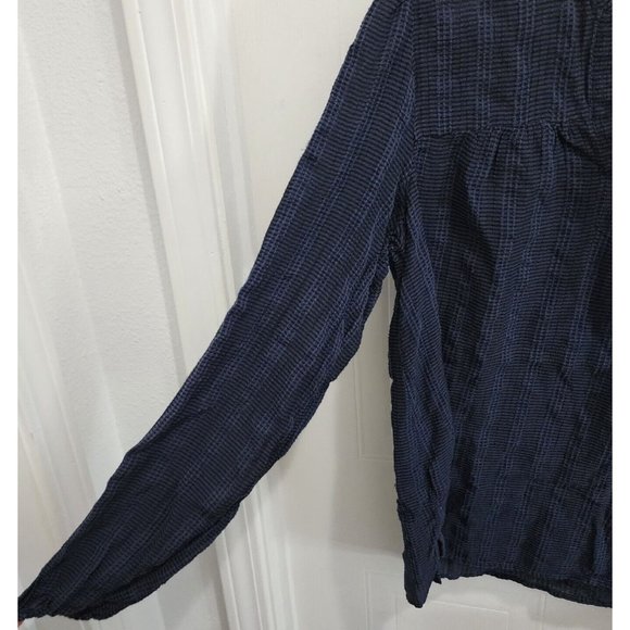 Loft Women's Long Sleeve Blouse Top Tie Keyhole Neck Textured Blue Size Medium - Picture 4 of 9